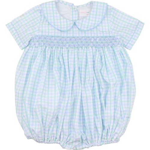 Blue And Mint Windowpane Smocked Bubble