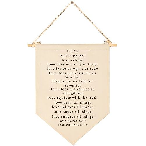 Bible Verse Art- Minimal Christian Wall Decor-Bible Gift-Scripture Hanging Flag Art Decor-Banner Pennant Wall Sign Gift-Farmhouse Living Room Bedroom Home Decoration-Valentines Day-Love Is Patient