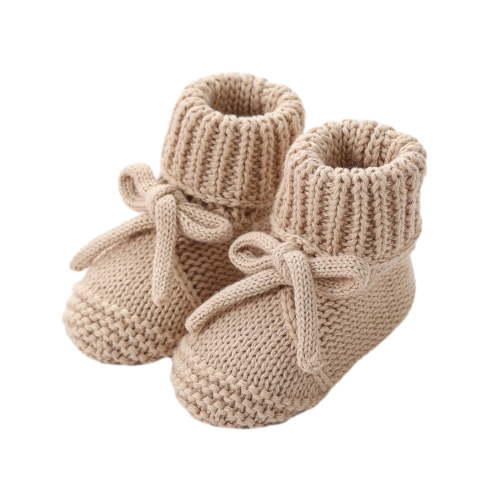 OOOUM Newborn Knit Booties Soft Sole Non-slip Breathable Knit Baby Sock Shoes Bow Tie Infant First Walkers