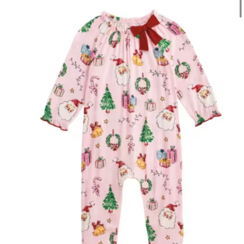 Pink Christmas Baby Sleeper | Bamboo Footed Sleeper | Mud Pie