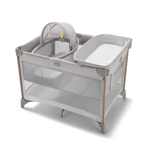 Graco Pack n’ Play CareSuite Playard, Portable Playpen with Baby Bassinet, Changing Table, Sky