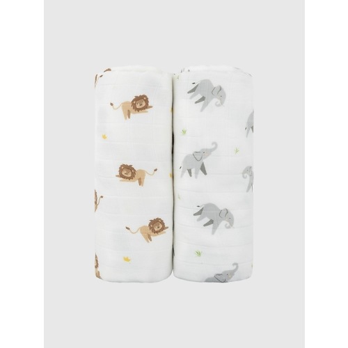 Bamboo Little Lion and Elephant Swaddle Set