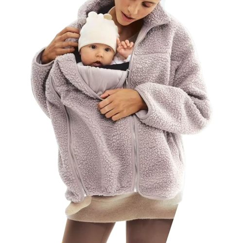 Women's Fleece Zip Up 2 in 1 Baby Wearing Jacket Maternity Winter Coat Thicken Kangaroo Sweatshirt