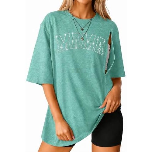 Maternity Nursing Shirts for Breastfeeding Women Friendly Zipper Nursing Shirt Oversized Mama Breast Feeding Tops