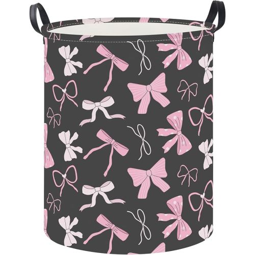 19.7" Laundry Basket,Kids Dirty Clothes Hamper,Waterproof Toys Storage Bin,Room Decor,Gift Baskets,Nursery Hamper(Bowknot)