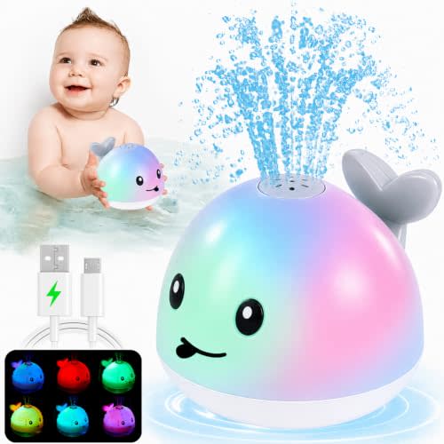ANGGIKO Baby Bath Toys, Pool Water Toys for Babies, Toddler Bath Toys for Kids Ages 1-3, 1 Year Old Boy Girl Gift Light Up Whale Bath Toy Sprinkler, Baby 6-12-18 Months Bathtub Outdoor Water Table Toy