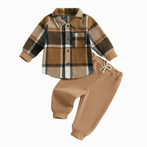 TAmten Baby Boy Clothes 12-18 Months Fall Winter Outfits Letter Crewneck Sweatshirt Casual Pants 2Pcs Clothes Set Toddler Outfit for Boys(Brown,6-12 Months)