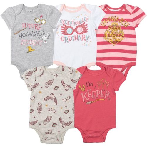 Harry Potter Hogwarts Newborn Baby Girls 5 Pack Short Sleeve Bodysuits 6-9 Months