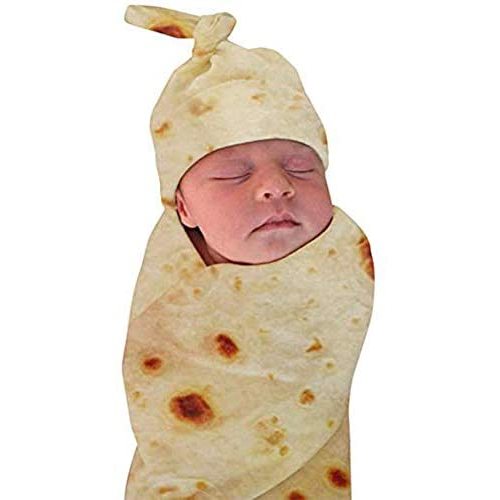 Newborn Baby Wrap Burrito Swaddle Blanket Tortilla Baby Blanket and Hat 34 Inch Soft Flannel Baby Burritos Safe Shower Blanket（0-6 Month） - Yellow