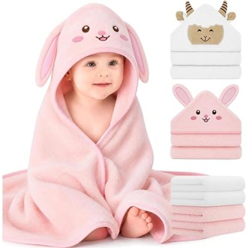 6 PCS Baby Bath Towels Set for Newborn Essentials (Rabbit, Lamb)