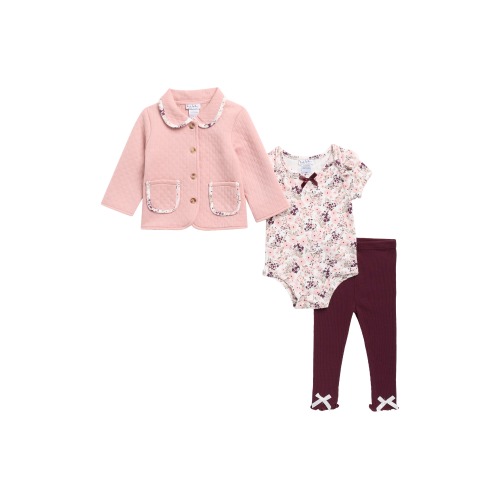 Quilted Jacket, Printed Bodysuit & Bow Detail Leggings Set