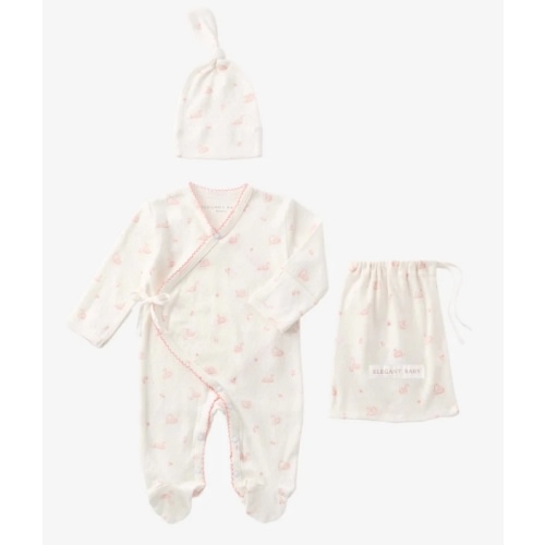 Pink Swan Print Organic Cotton Pointelle Layette 2 Pc Gift Set
