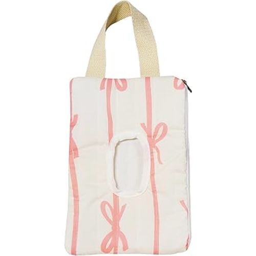 AGLOO Bow Baby Wipes Dispenser - Portable Wet Tissue Storage Bag for Travel, Refillable Diaper Wipe Holder for Car and Stroller – Reusable Hanging Wet Wipe Pouch (Pink-White)