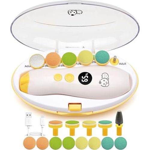 Royal Angels Rechargeable 22 in 1 Baby Nail Trimmer with LCD Display, Labeled Case, 13 Extra Pads, Safe Quiet LED Light Electric Baby Nail File Kit for Newborns Toddlers (Mango)