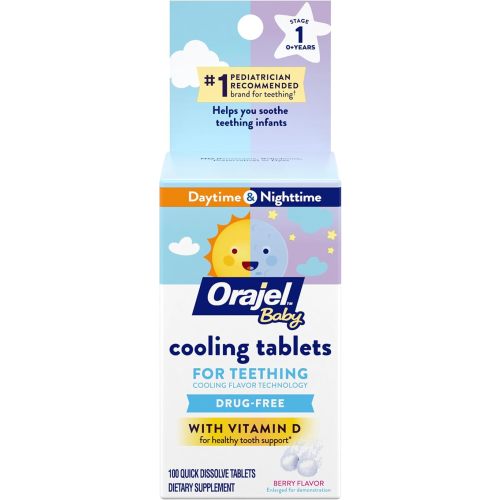 Orajel Baby Cooling Tablets for Teething with Vitamin D, 100 Quick Dissolve Tablets,White