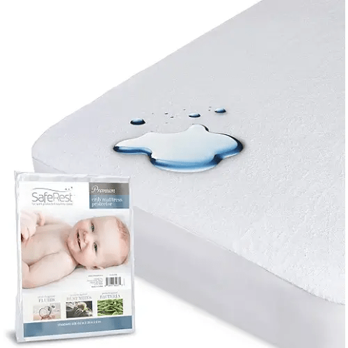 SafeRest Waterproof Crib Size Mattress Protector - Fitted with Stretchable Pockets - Machine Washable Cotton Blend Mattress Cover for Bed