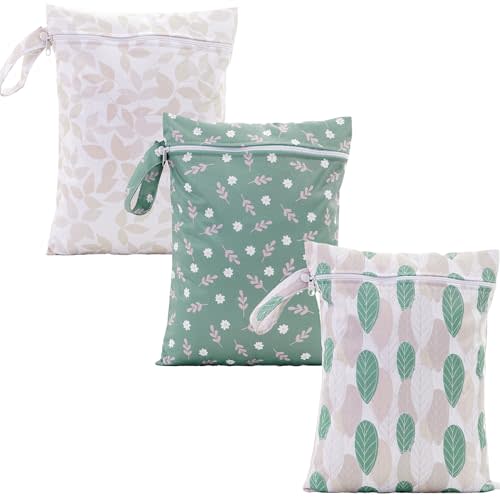 Happy Flute 3 Set Wet Bag Storage Bag Zipper Waterproof Washable | Travel Bags, Beach, Pool, Gym Bag for Cloth Diaper, Swimsuits & Wet Clothes for Baby,11.8x15.7inch