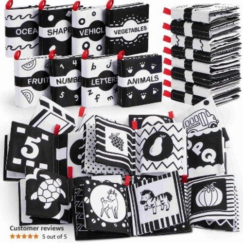 Joyfy Baby Bath Soft Books Black White Infant  Nontoxic Waterproof Newborn Toys Toddler Educational Learning Toys Baby Shower Montessori Sensory 8 Pcs