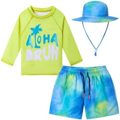 Toddlers and Baby Boys' 3-Piece Rash Guard Swimsuits Kids Long Sleeve Sunsuit Swimwear Sets