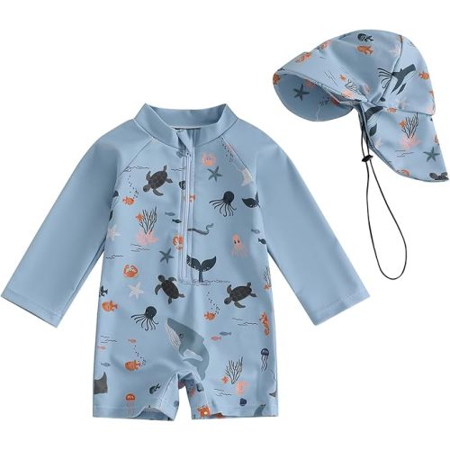 Hnyenmcko Baby/Toddler Boy Rash Guard Swimsuit Long Sleeve One Piece Zipper Swimwear Sunsuit Infant Bathing Suit Beachwear