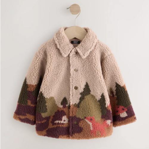 Neutral Scenic Print Borg Fleece Shacket (3-6M)