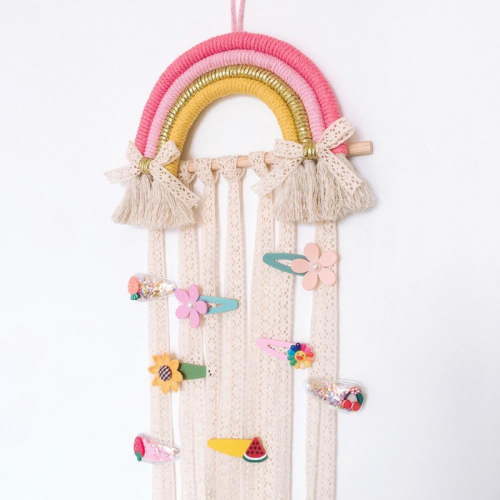 Hair Bows Holder Handmade Bohemian Girls Clips Organizer Hairpins Rainbow Hanger for Storage or Decoration