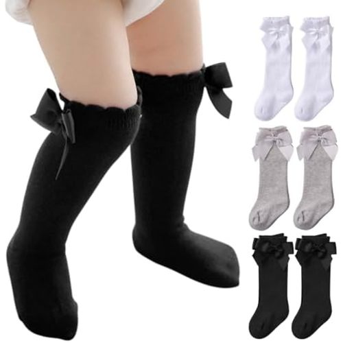 American Trends 3-Pack Girls Ruffled Knee High Socks with Bows