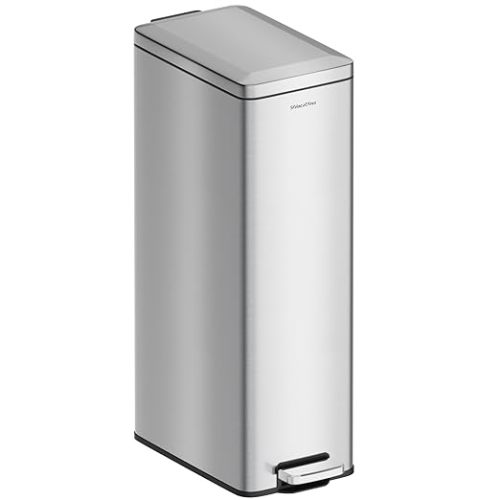 8 gallon/30L Slim Stainless Steel Garbage Can with Soft Close lid for Small Spaces，Pedal Fingerprint Proof Trash Bin with Removable Inner Bucket for Kitchen