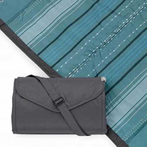 Little Unicorn 5'x7' Outdoor Family Picnic & Beach Blanket | Durable & Water-Resistant Fabric | Compact Fold & Easily Wipes Clean | Zipper Pocket (Shoreline Stripe)