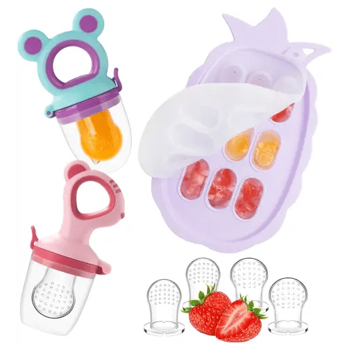 Baby Fruit Feeder Baby Breastmilk Popsicle Molds, Food Freezer Tray Storage Containers, Silicone Pacifier Feeder and Teether, Includes 6 Extra Food Pacifier
