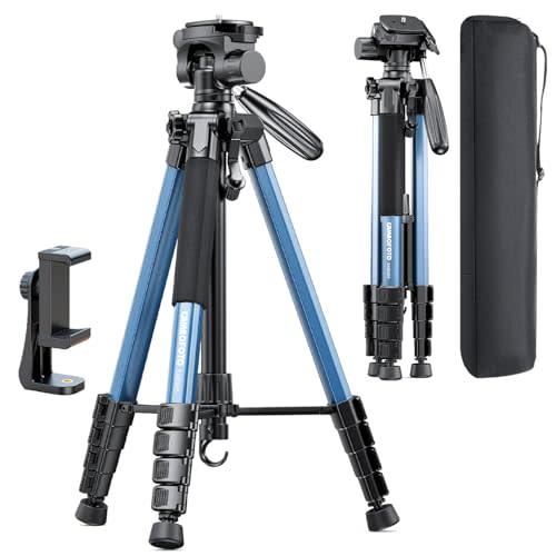 CAMBOFOTO 74″ Camera Tripod, 360° Aluminum Lightweight Tripod/Navy Blue | Heavy‐Duty Professional Tripod Stand for DSLR & Mirrorless Cameras/Smartphones/GoPro, with 360° Pan Head/Phone Mount