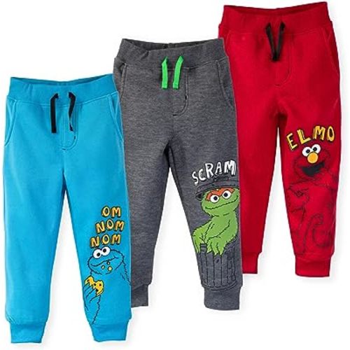 Sesame Street Boys' 3-Pack Fleece Jogger Pants for Baby & Kids