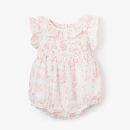 Swan Toile Swiss Dot Bubble 6-9M