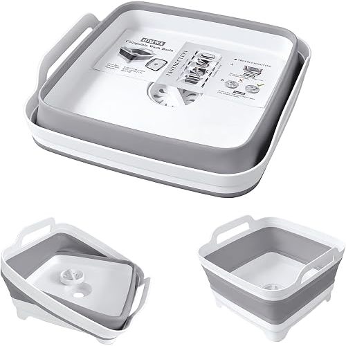 GIMWA 2.4Gal Collapsible Dish Basin with Drain Plug, Baby Bottle Wash Basin