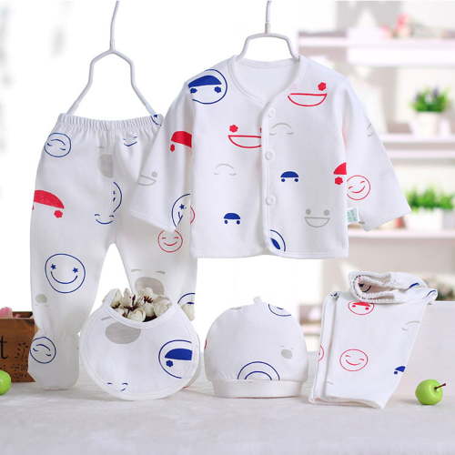Sopiago Baby Boy Girl Clothes 5PCS Layette Set 0-3 Months Baby Outfits Tops+Hat+Pants+Bib