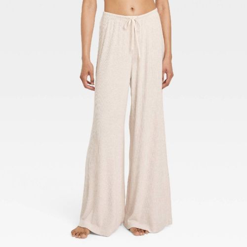 Women's Cozy Ribbed Wide Leg Pants - Auden™ Oatmeal XXL: Rayon-Spandex, Pull-On, 29" Inseam