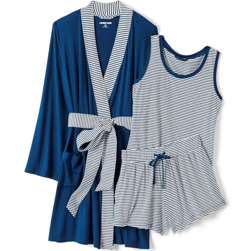 Lands' End Women's Cooling 3 Piece Pajama Set - Robe Tank and Shorts