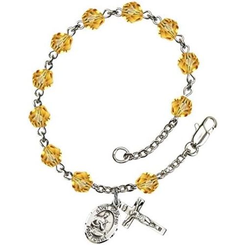 Bonyak Jewelry St. Gerard Majella Silver Plate Rosary Bracelet 6mm Fire Polished Beads - Every Birth Month Color