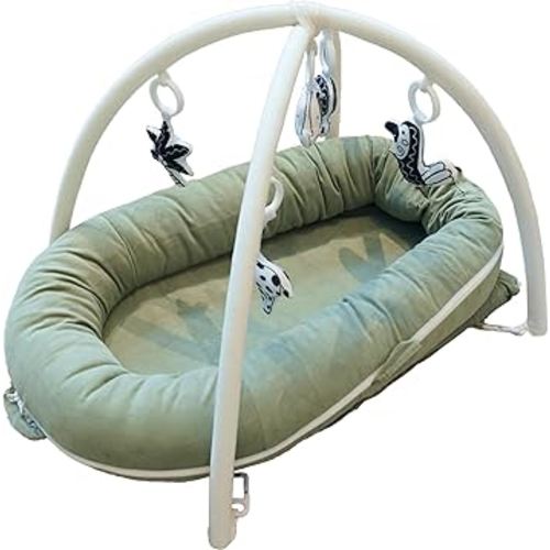 CooCooBaby Deluxe Infant Lounger, Play Gym, Newborn Essentials for Baby 0-12 Months, 100% Cotton (SageGreen + PlayArch)
