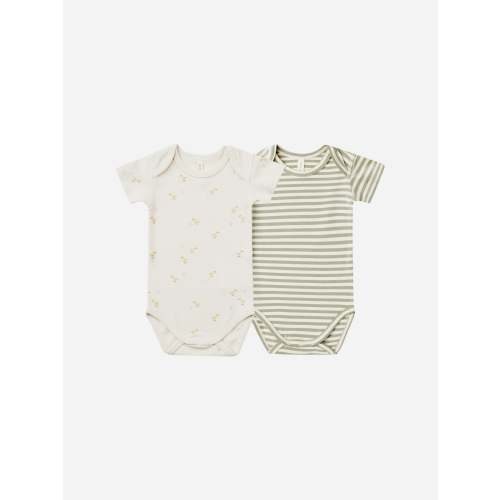 Short Sleeve Bodysuit, 2 Pack || Ducks, Sage Stripe