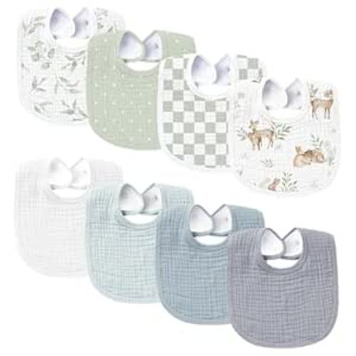 Konssy Muslin Baby Bibs 8 Pack Baby Bandana Drool Bibs Cotton for Unisex Boys and Girls, Soft Absorbent Set for Teething and Drooling