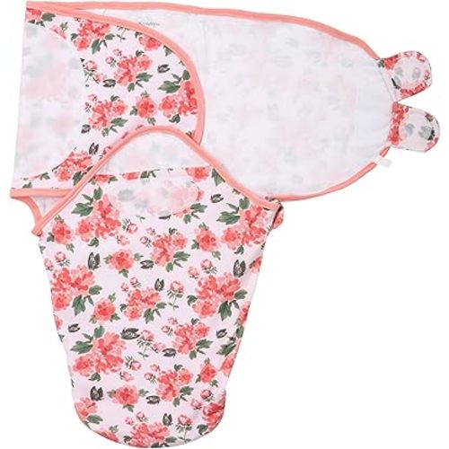 LollyBanks Swaddle Sacks, 100% Cotton Baby Girls Sleep Sack, 0-3 Months Swaddle for Girls with Easy Change Zipper, Newborn Sleep Bag Nursery Swaddling Blankets (Pink Peony Print)