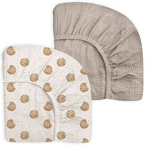 Crib Sheets for Baby Boy Girl 2 Pack, Fitted Crib Mattress Sheet 28" x 52", Muslin Toddler Bedding with Neutral Style, Nursery Bedding Essentials (Cookie & Light Khaki)