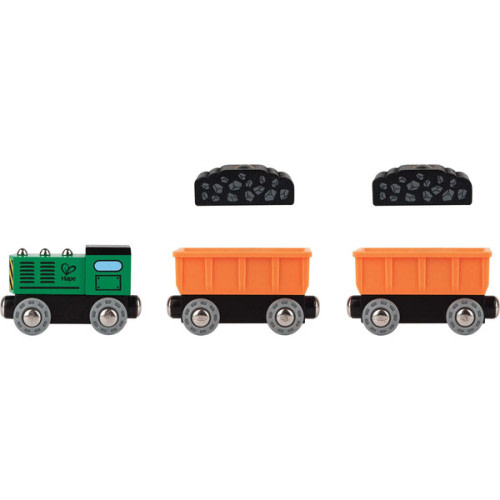 Hape: Diesel Freight Train- Green & Orange - 3pc Wooden Locomotive Toy - Hape | Maisonette