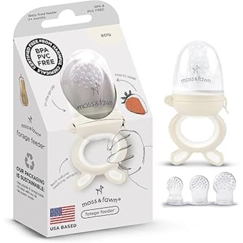 Moss and Fawn Forage Feeder - Soothing Silicone Frozen Breast Milk Popsicle & Baby Food Teething Toy, Pacifier, Fruit Feeder, & Teether - BPA, PVC & Phthalate-Free - Ecru