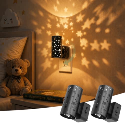 L LOHAS LED Night Light, Night Lights Plug into Wall,Star Nightlights,3000K | Dimmable Nightlight for Kids Room, Etched Star Design, Auto Light Sensor,Rotatable Plug,Adults Toddler Hallway Bedroom,2 Pack