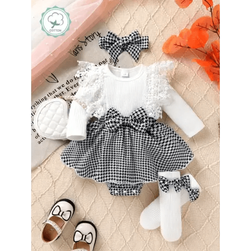 Laris Story 3-Piece Baby Girl Dress Jumpsuit with Bow Decoration - TikTok Shop
