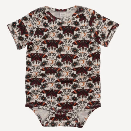 short sleeve lap neck bodysuit | dark butterfly night | bamboo