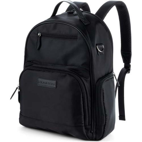 LOLA & ROAM Nylon and Vegan Leather Diaper Bag Backpack with Cooler Compartment and 5 Accessories, 5 Separate Compartments for Easy Use, Lightweight Baby Bag to Toddler to 2 Kids