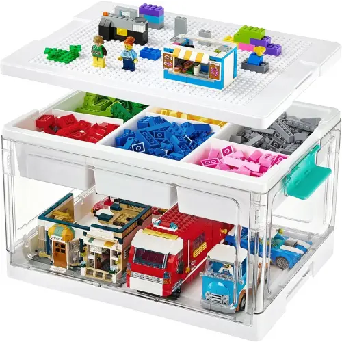 Vtopmart 24 QT Plastic Storage Box with Building Baseplate Lid and Removable Tray,Craft Organizer and Storage for Building Bricks, Art Supplies, Beads and Sewing,1 Pack